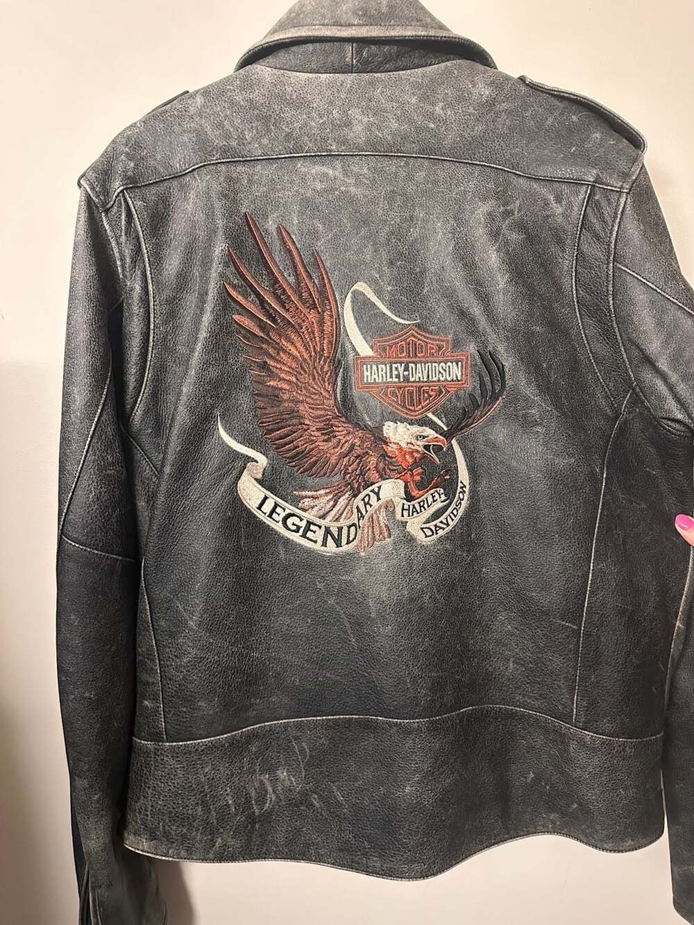 Harley Davidson XL Tall Distressed Leather Motorcycle Jacket Eagle Legendary